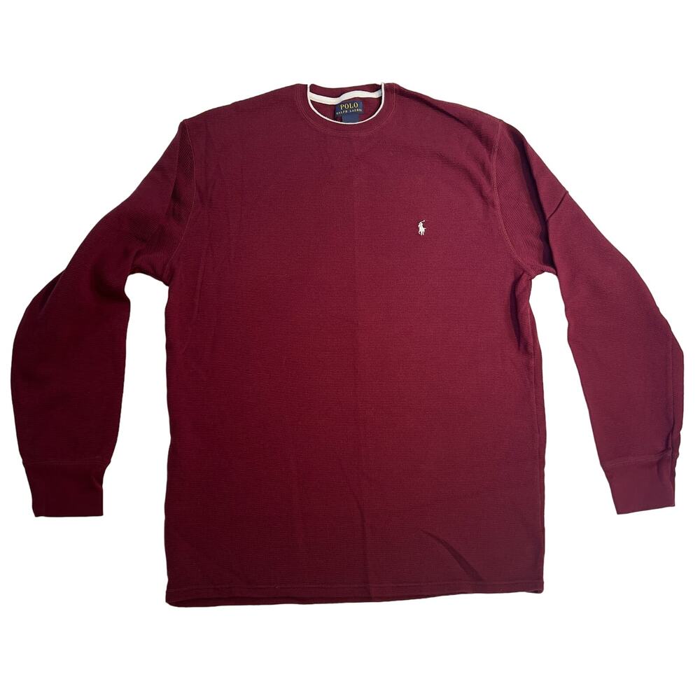 Polo Ralph Lauren Long Sleeve Shirt Men 2XL Waffle Knit Burgundy White Pony Logo